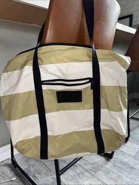 ALOHA Olive & White Striped Tote with Black Handles